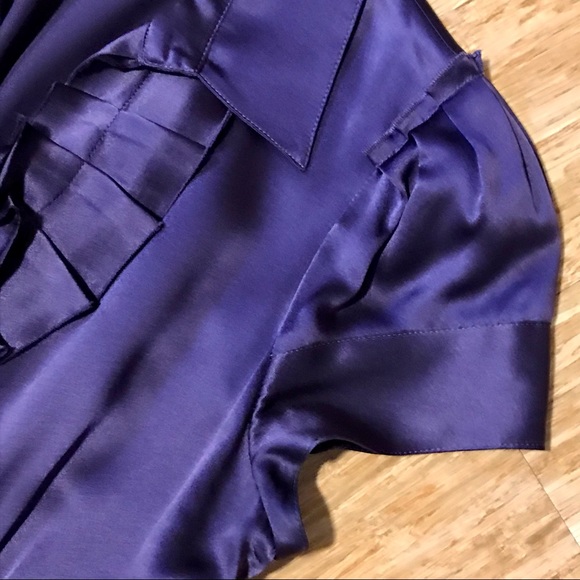 BCBG Max Azaria Purple Silk Deep V Ruffled Blouse - Picture 7 of 9
